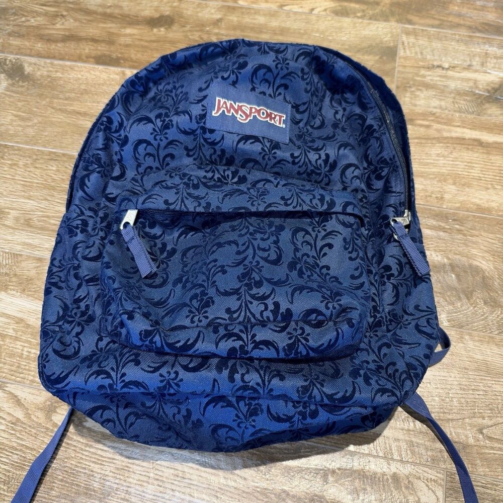 JanSport High Stakes Floral Backpack Blue Zip Unisex Kids School Pockets Bag